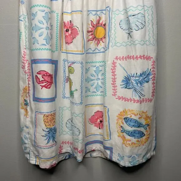 Japna Mini Sundress Amalfi Coast Print Smocked Back Coastal Linen Blend Womens M - Picture 8 of 12